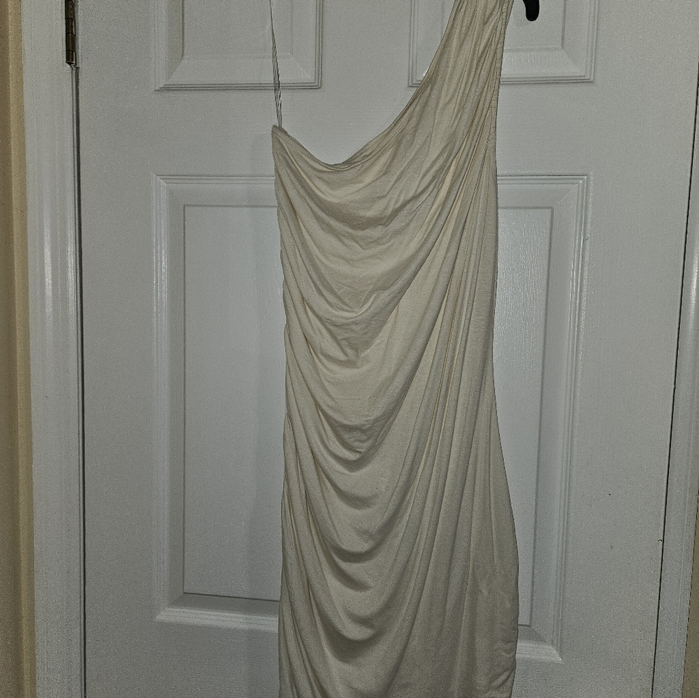 a new day One-Shoulder Draped Cream Midi Dress